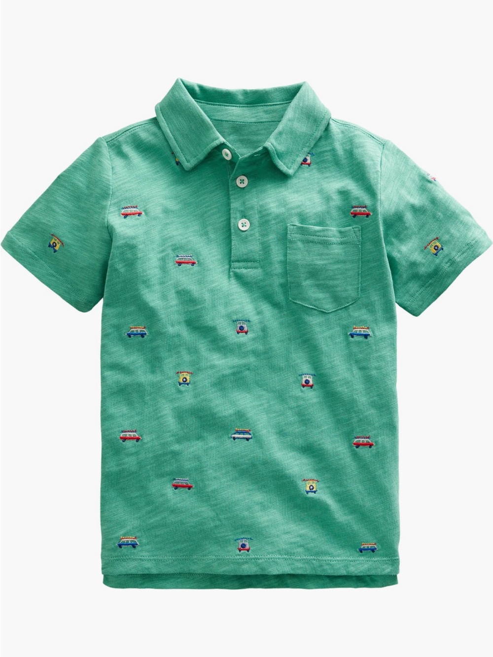 Mini Boden Boys' Teal Polo Shirt with Embroidered Van Icons